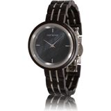 HOT&TOT | Falcony - Houten horloge voor dames - 36mm - Ebbenhout - Valkenoog steen - Zilver - Zwart