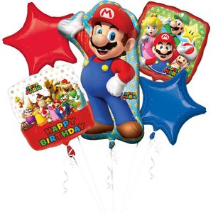 Super Mario - Happy Birthday - Helium Ballonnen Set - 5 Delig leeg - Ballon - Versiering - Verjaardag - Kinderfeest - Zonder vulling.