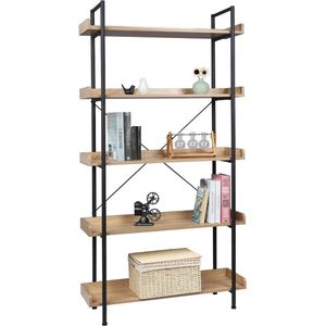 Kamyra® Houten Ladderrek met 5 Lagen - Wandrek, Wandkast, Opbergkast - Voor Binnen - Woonkamer & Slaapkamer - MDF - Licht Eiken