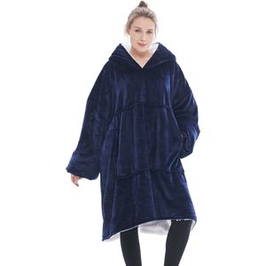 JAXY Hoodie Deken - Snuggie - Snuggle Hoodie - Fleece Deken Met Mouwen - 1450 gram - Hoodie Blanket - Marine Blauw
