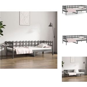 vidaXL Logeerbed Grenenhout 3-zijdig bedhek Gelat Design Veelzijdig Bed met Extra Opbergruimte - Grijs - 193.5 x 96 x 68.5 cm - Bed