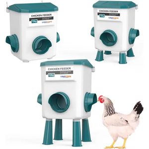 UniEgg® Feeder - 12 KG (Groen) - automatisch en innovatief 3 feeders, inclusief ophangset en poten - voerbak kip en ander pluimvee of gevogelte