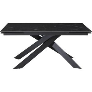 Vente-unique Verlengbare eettafel 6 tot 10 plaatsen van keramiek, gehard glas en metaal - Zwart marmereffect - COREMA van Pascal MORABITO