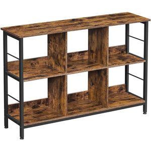 Rootz Boekenkast - Compartimentenkast - Opbergkast - Bruin - Zwart - Bewerkt Hout - Metaal - 120 x 33 x 80 cm