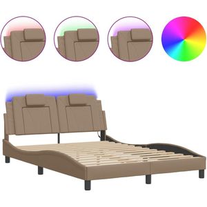 vidaXL - Bedframe - met - LED-verlichting - kunstleer - cappuccino - 120x200 - cm