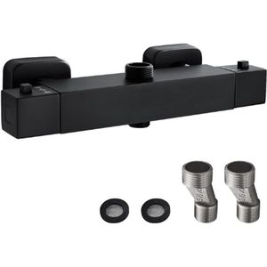 Douchethermostaat Zwart - Thermostatische Mengkraan Voor Douche - Douchearmatuur Met Temperatuur En Debietinstelling - 38 °C Veiligheidsknop - Boven 3/4 Inch + Onderkant 1/2 Inch Aansluiting