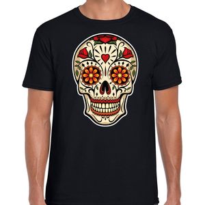 Bellatio Decorations Sugar Skull t-shirt heren - zwart - Day of the Dead - punk/rock/tattoo thema S