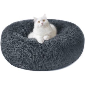 Fluffy Soft Pet Bed - Pluche Donut Rond - Hondenbed Kattenbed - Sofa Slaapmatje - Met Waterdichte Bodem 50CM Donkergrijs
