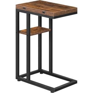 Bijzettafel - Nachtkastje - Snacktafel - Laptophouder Tafel - C-vorm - Opvouwbar - voor Bank - Kleine Ruimtes - Salontafel - Woonkamer - Slaapkamer - 26 x 39 x 64 cm - Rustiek Bruin/Zwart