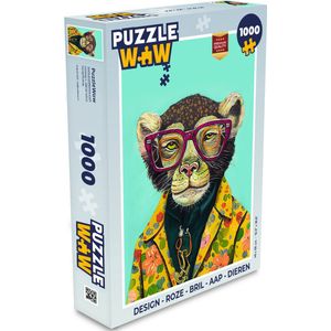 Puzzel Design - Roze - Bril - Aap - Dieren - Legpuzzel - Puzzel 1000 stukjes volwassenen