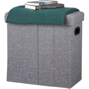 Opvouwbare smalle poef met opbergruimte van linnen polyester MDF donkergrijs 495x46x25 cm