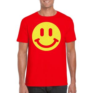 Bellatio Decorations Verkleed shirt heren - smiley - rood - carnaval/foute party - feestkleding L