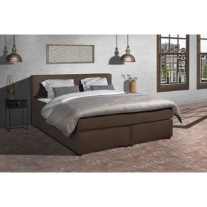 Anno 1588 - Boxspring Amsterdam - Pocketvering - Taupe Lederlook - 180x220 cm - Inclusief Dekbed en Kussens