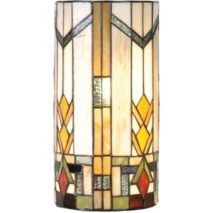 LumiLamp Wandlamp Tiffany 20x11x36 cm Beige Groen Glas Halfrond Muurlamp