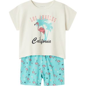 NAME IT NKFNIGHTSET CAP POOL BLUE FLAMINGO NOOS Meisjes Pyjamaset - Pool Blue - Maat 134/140