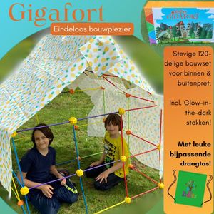 KidZzz® Gigafort Speelgoed Bouwpakket Bouwset Hut - Fort bouwen - Montessori - Kinderspeelgoed - Hut Bouwen - 120 onderdelen - Glow in the Dark - Met Opbergtas