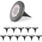 HOFTRONIC - 12x Ellis Solar Grondspots Buiten Zwart - 8 LEDs - IP65 waterdicht - Solar tuinverlichting - Incl. Schemerschakelaar - tuinspot zonneenergie