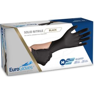 Eurogloves handschoenen solid-nitrile poedervrij zwart - Medium- 100 x 100 stuks voordeelverpakking