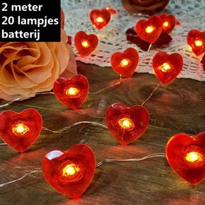 Xtraworks -Valentijnsdag decoratie -Rood Hart Liefde Licht Snoer- Fairy Lights-2 Meter 20 Lichten met Afstandsbediening