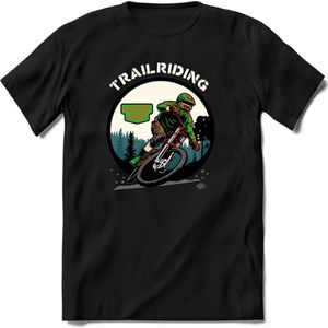 Trailriding | TSK Studio Mountainbike kleding Sport T-Shirt | Groen - Oranje | Heren / Dames | Perfect MTB Verjaardag Cadeau Shirt Maat S