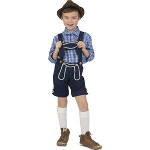 Funny Fashion - Boeren Tirol & Oktoberfest Kostuum - Blauwe Lederhosen Gunther Tirol Jongen - Blauw - Maat 164 - Bierfeest - Verkleedkleding