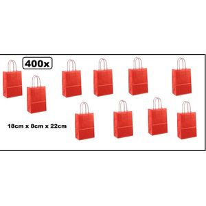 400x Papieren koordtas rood 18x8x24cm koord tas luxe kerst shoppen kado thema feest goodie bag festival evenement