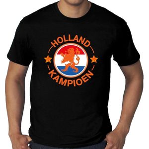 Grote maten zwart t-shirt Holland / Nederland supporter Holland kampioen met leeuw EK/ WK voor heren XXXL