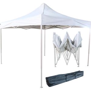 VDD - Partytent - Easy Up - Paviljoen - Opvouwbaar Draagbaar - Evenementen Tent - Camping - Waterdicht - Met Draagtas - Wit - 3 x 3m