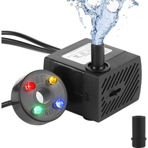 Mini-waterpomp met LED-lampen voor tuin en aquaria - 350 l/u, 3,5 W, Dompelpomp met sproeiers