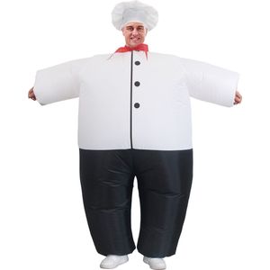 KIMU® Opblaas Kostuum Chefkok - Opblaasbaar pak - Kokspak Mascotte Opblaaspak - Opblaasbare Chef Kok Restaurant Keuken Dames Heren Festival