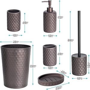 Badkamer Accessoireset, 6-delige olie gewreven bronzen badkamer accessoires set met prullenbak, Tandenborstelhouder, Tandenborstel Beker, Zeepdispenser, Zeepschaal, Toiletborstel met houder, Prullenbak, ORB