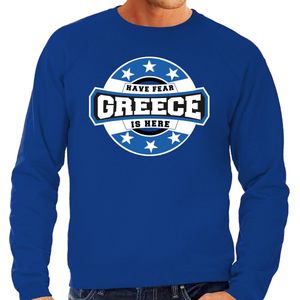 Have fear Greece is here sweater met sterren embleem in de kleuren van de Griekse vlag - blauw - heren - Griekenland supporter / Grieks elftal fan trui / EK / WK / kleding XL