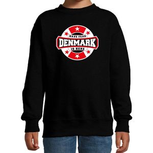 Have fear Denmark is here sweater met sterren embleem in de kleuren van de Deense vlag - zwart - kids - Denemarken supporter / Deens elftal fan trui / EK / WK / kleding 152/164