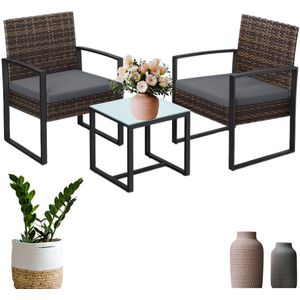 Signature Home Balkonmeubel Set van 3 - Tuinmeubel Set - Loungeset Mordern - rotan Tuinmeubel voor Balkon en Tuin - bruingrijs Zwart