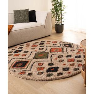 Rond hoogpolig vloerkleed bohemian Artisan - beige/multi 240 cm rond