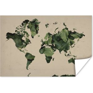 Wanddecoratie - Wereldkaart - Bladeren - Groen - 60x40 cm - Poster