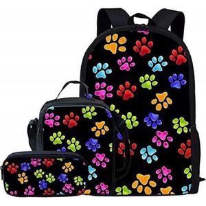 WonderStore© Hond Poot-rugzak- Kinder rugtas en Pennen Etui met een bijhorende lunchtas - Blauw Schooltas - 16 liter