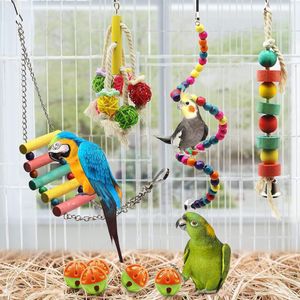 Vogelspeelgoed, 14 stuks, vogelpapegaai, schommel, houten ladders, hangmat, papegaai, speelgoed, vogelkooien, accessoires voor kleine middelgrote papegaaien, valkparkieten (14 stuks)