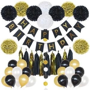 Happy birthday set - 33 Delig - Helium ballonnen - Slingers - Verjaardag - Feestje - Goud - Wit en Zwart