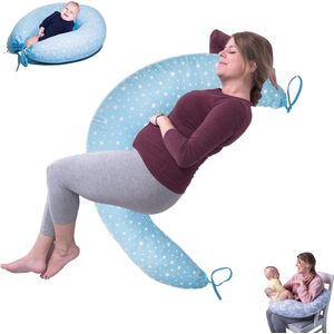 Zwangerschapskussen afneembaar en wasbaar - XXL formaat - Polyester vulling - Moederschap veelzijdig bruikbaar (blauw_sterren)