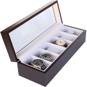 Elegante horlogedoos van echt hout voor 6 horloges met glazen venster