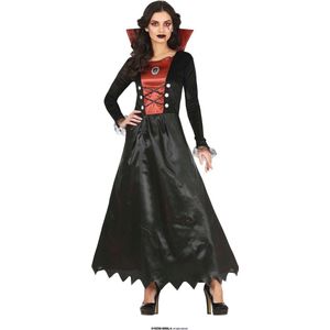 Guirca - Vampier & Dracula Kostuum - Gotische Vamperina Ina - Vrouw - Rood, Zwart - Maat 38-40 - Halloween - Verkleedkleding
