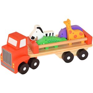 Tooky Toy Vrachtwagen Met Dierenfiguren 26,5 Cm Hout Rood 6-delig