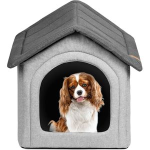 Rexproduct Hondenhuis – Hondenhuisjes voor binnen – Waterdicht Hondenmandje - Hondenhok – Hondenmand met dak - Grijs