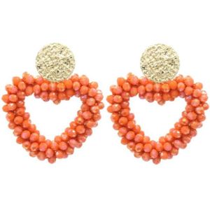 Oorbellen - oorhangers - RVS - kralen - glaskralen - koraalrood - goudkleurig - hartjes - liefde - amour- valentijn - tijdloos - hip - chique - trendy - feest - feestdagen - cadeau - geschenk - vrouwen - dames
