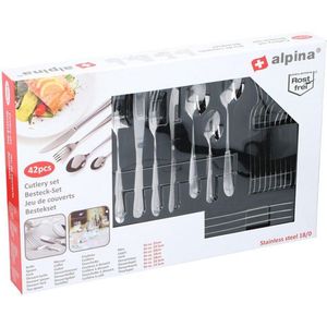 Alpina 42 Delige Bestekset - Vaatwasser Geschikt - Hoogglans RVS - Cutlery Set 42 Pcs.