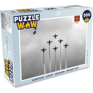 Puzzel Vintage - Vliegtuig - Lucht - Wolken - Zwart wit - Legpuzzel - Puzzel 500 stukjes