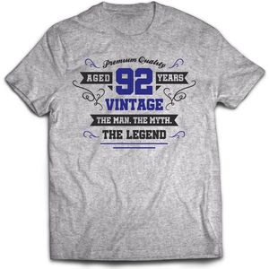 92 Jaar Legend - Feest kado T-Shirt Heren / Dames - Antraciet Grijs / Donker Blauw - Perfect Verjaardag Cadeau Shirt - grappige Spreuken, Zinnen en Teksten. Maat XXL