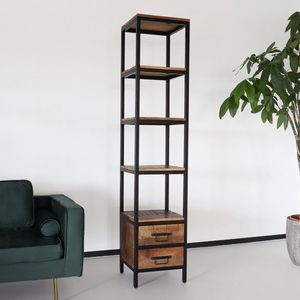 Boekenkast mangohout Jaell kast industrieel 185cm duurzaam massief hout mango wandkast