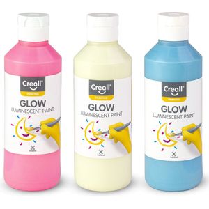 Glow Verf - assortiment - 3x 250ml - Neemt licht op en geeft dit in het donker af